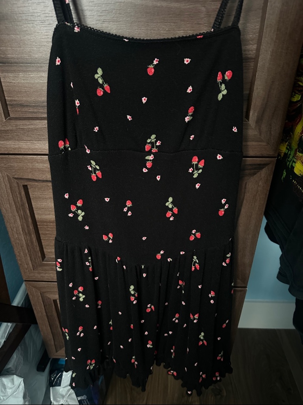 art class Black Strawberry Print Dress